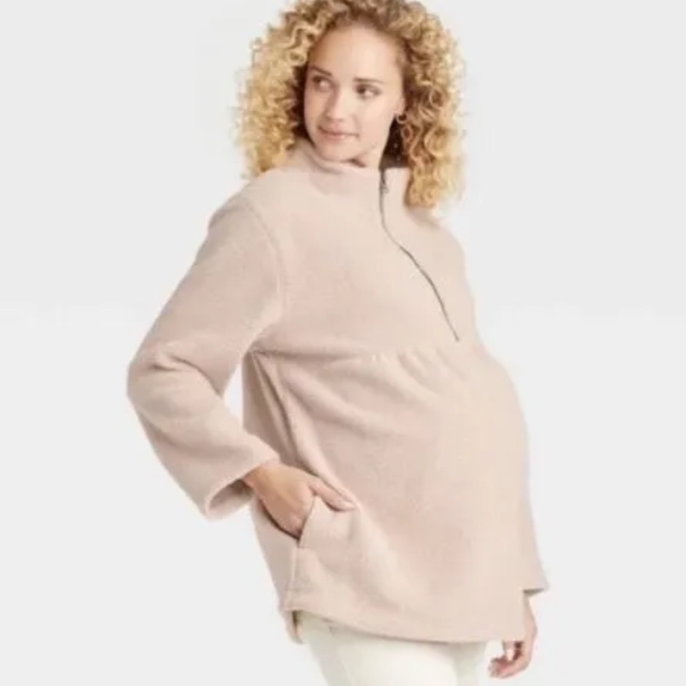 NWT Isabel Maternity Womens Collared Sherpa Sweater
Sweatshirt 1/2 Zip